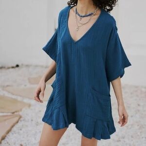 Free People So Lively Romper Size Small Teal Sapphire